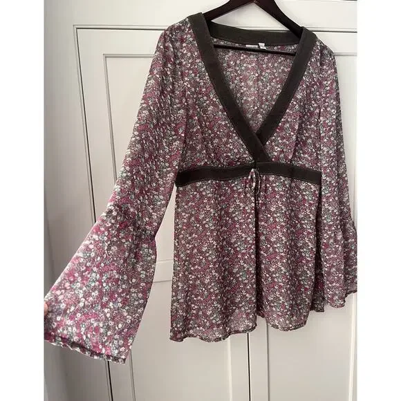 Esprit V2K V-neck top / tunica women size 12 purple boho - Picture 5 of 8